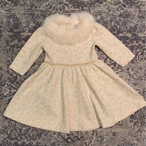 Janie and Jack Cream Dress with Faux Fur Collar size 3T